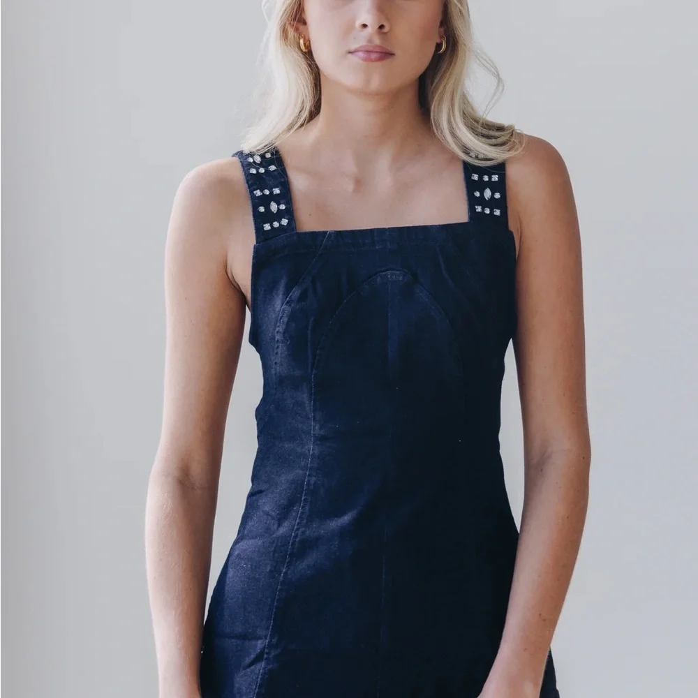 Free People Black Studded Open Back Tank Top - Picture 2 of 7